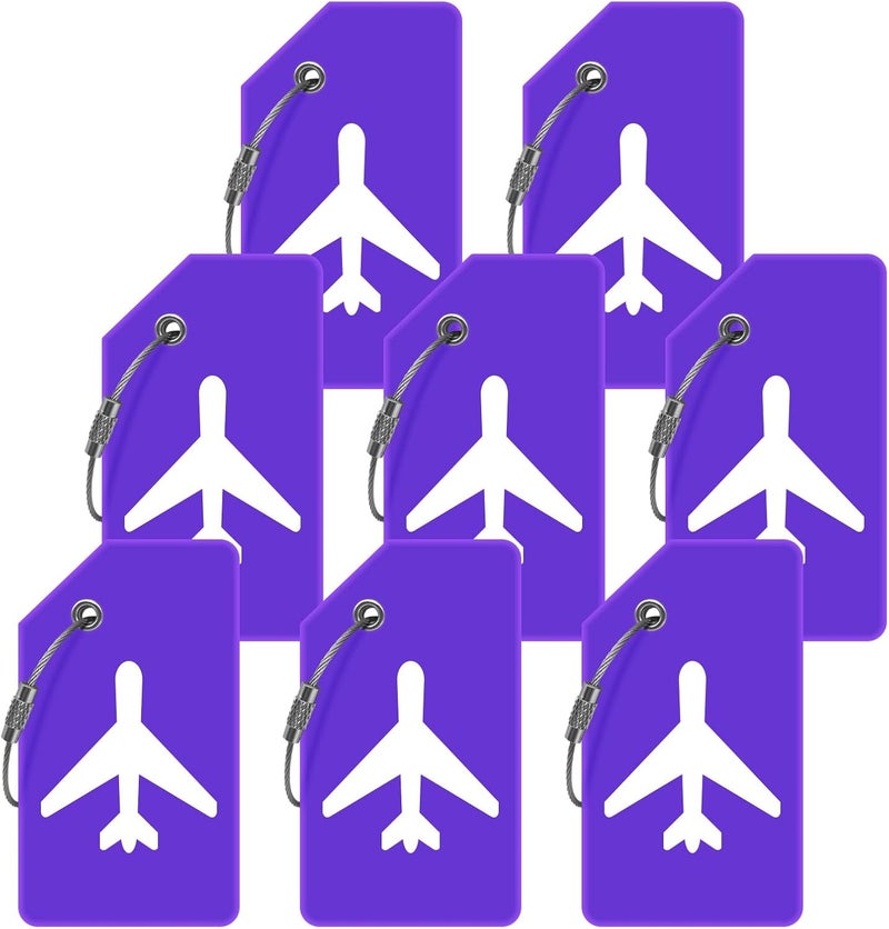 M-sorflly Luggage Tags for Suitcases, Quickly Spot 8Pcs Luggage Identifier Tags, Travel Essentials Accessories Name Tags for Backpacks, Suitcases, Travel Bags, Baggage, Cruise - Flexible Silicone (Purple) - Image 1